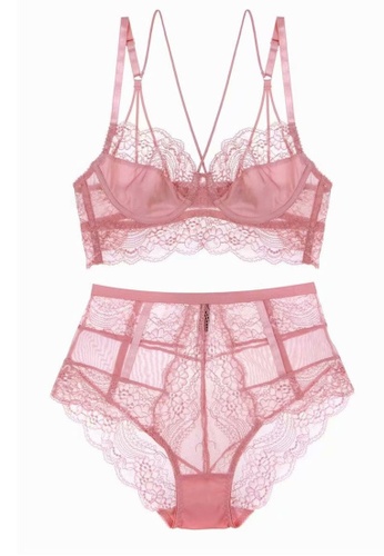 ZITIQUE pink Romantic Lace Lingerie Set (Bra And Underwear) - Pink 9036BUS7165507GS_1