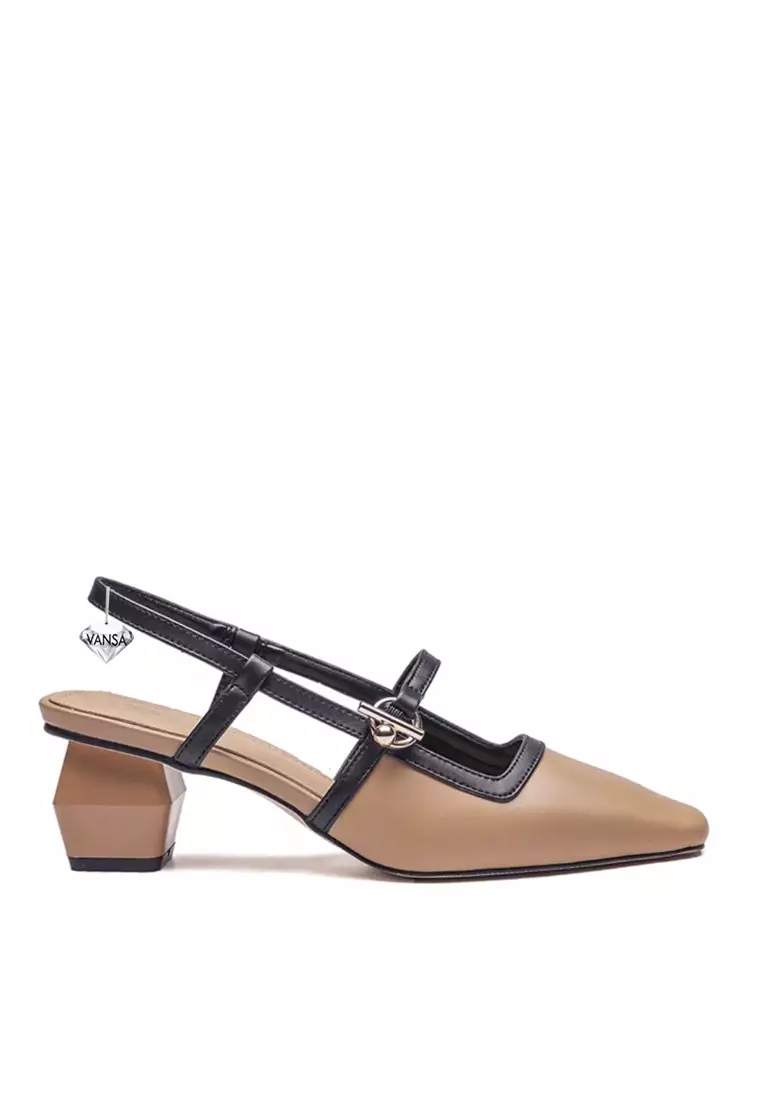 Discount on Twenty Eight Shoes  shoes - SKU: VANSA Color-Block Back strap Mid Heel VSW-H-001