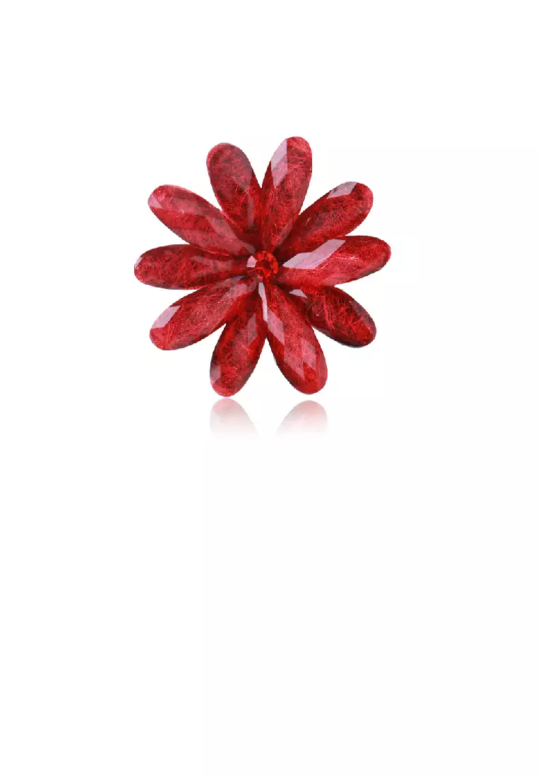 Buy Glamorousky Fashion and Elegant Red Flower Brooch with Cubic