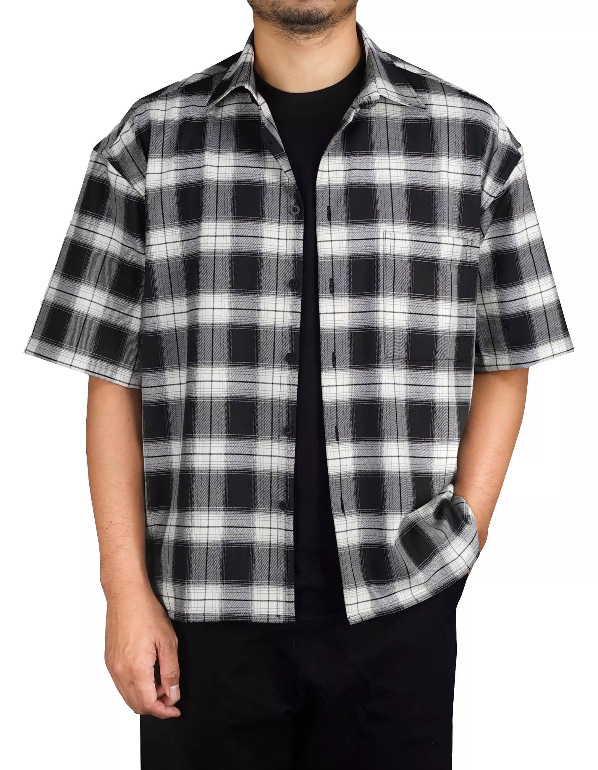 Gloaming Kemeja Flanel Boxy Oversize Pendek Rivaro Cotton Flanel Pria
