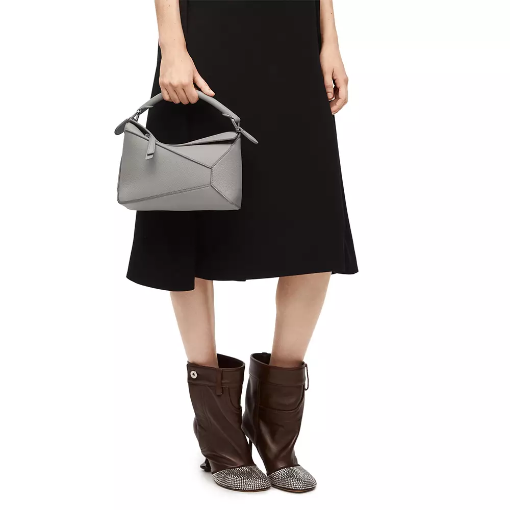 Loewe Luxury Mini Puzzle Bag In Soft Grained Calfskin in Black