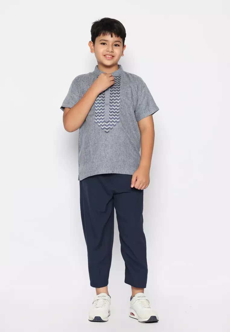 Baju Koko Anak Laki Bordir Ultra Navy Setelan - FOREVER
