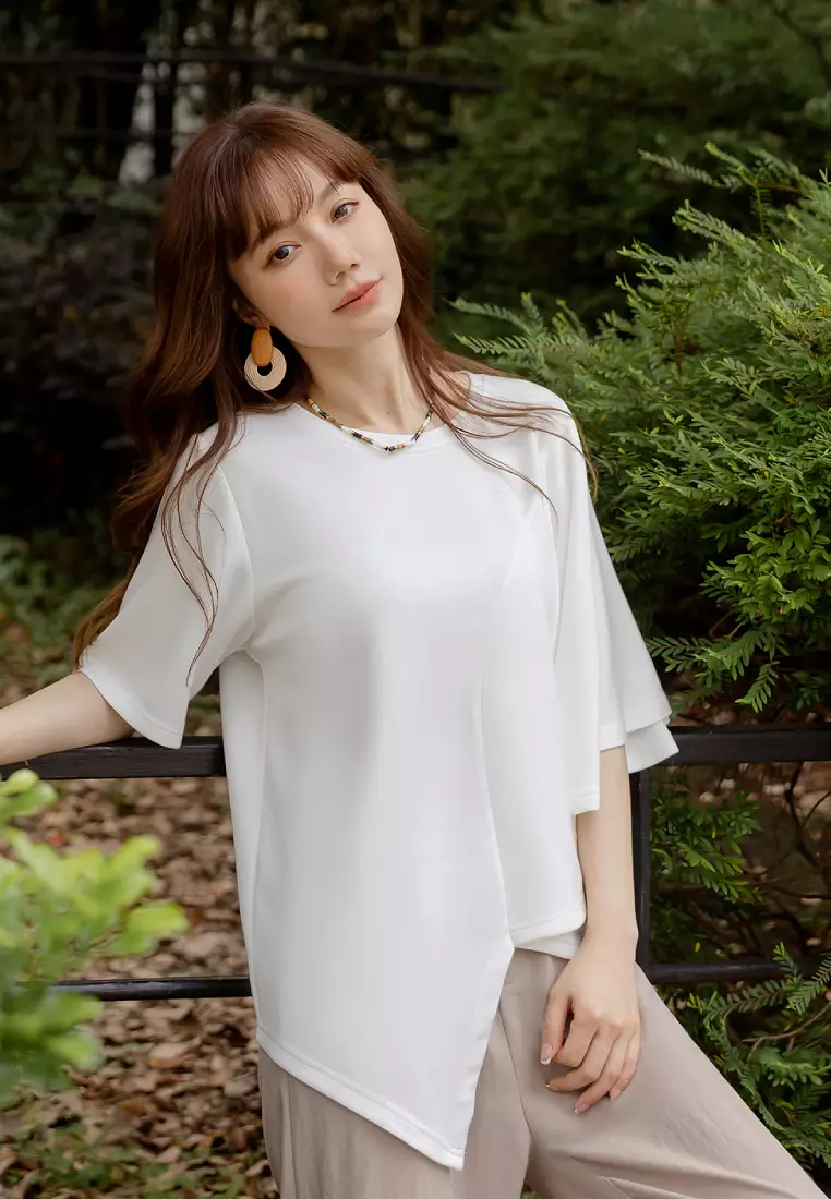 Soft Air Cotton Asymmetrical Dolman Sleeve Top [AB20409]