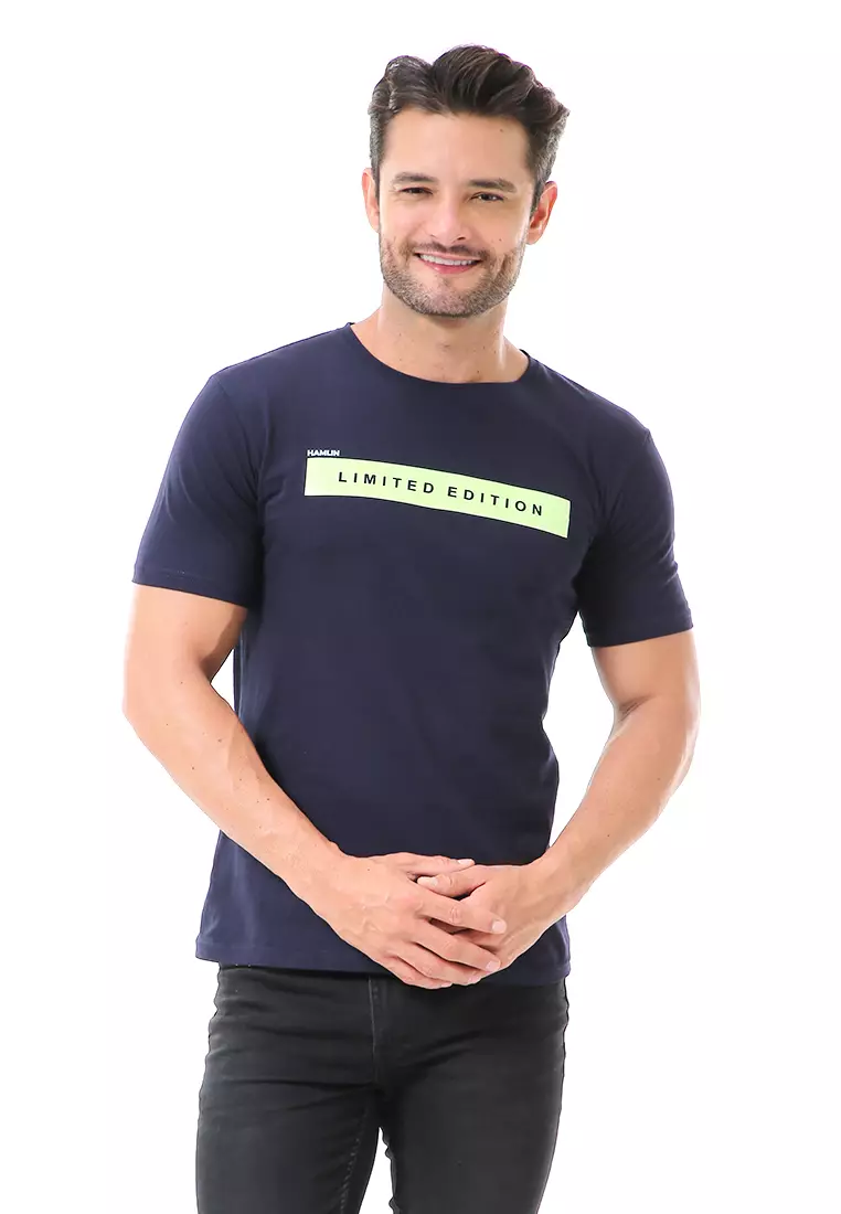 Aisley Atasan Kasual Pria Kaos Motif Limited Edition Lengan Pendek Material Cotton ORIGINAL - Navy
