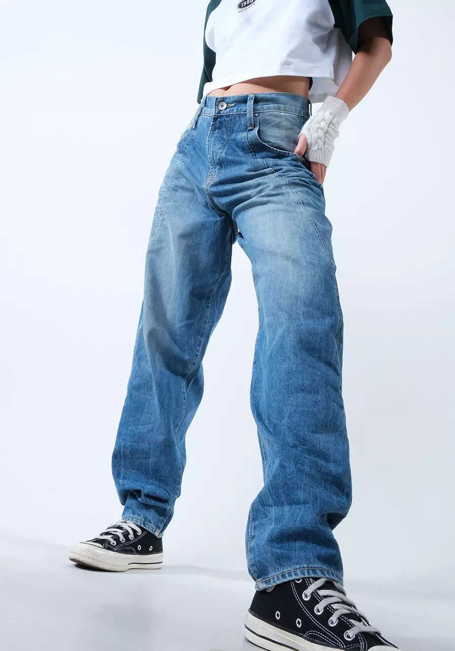 Celana Panjang Jeans Unisex Baggy A8 Medium Blue