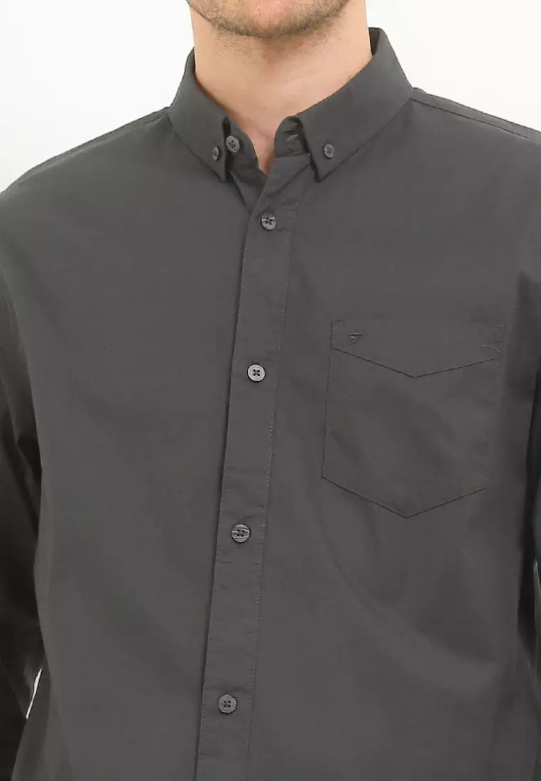 Kemeja Lengan Panjang Stretch Slim Fit - Dark Grey