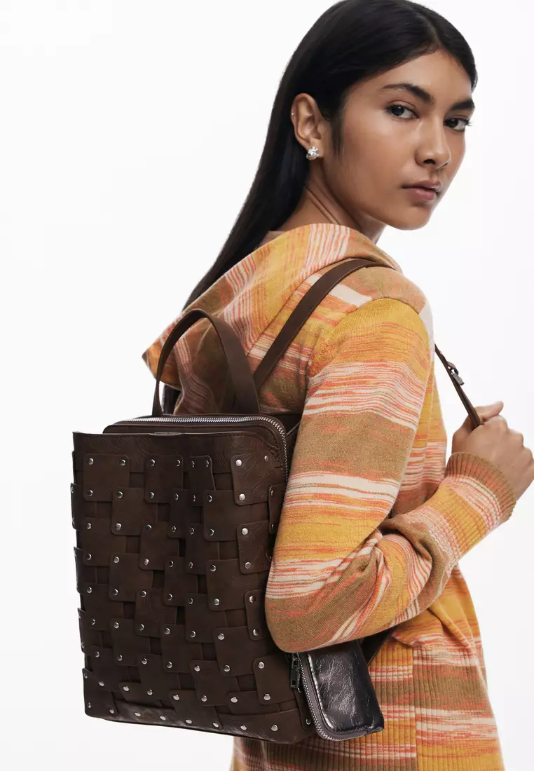 Medium faux leather patch backpack