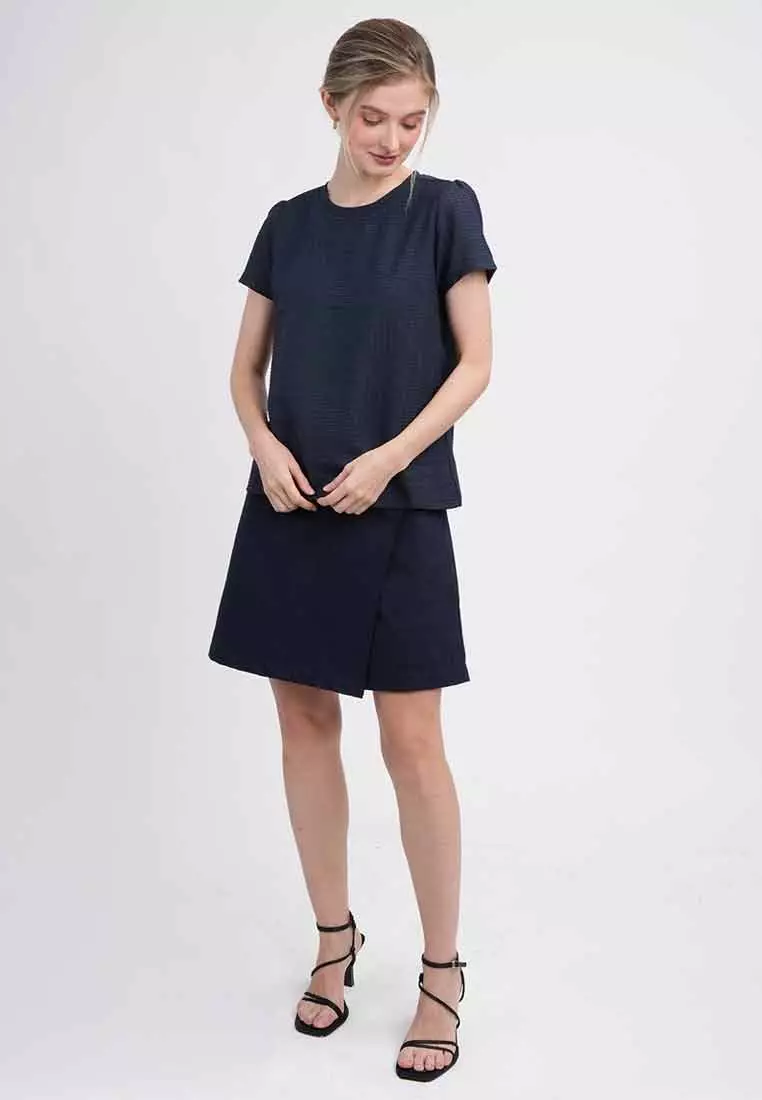 Vera Textured Woven Top with Short Puff Sleeves