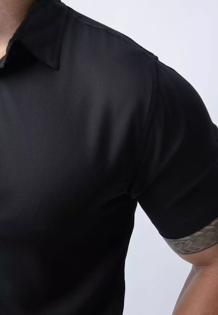 Viscose Solid Black Casual Shirt SS