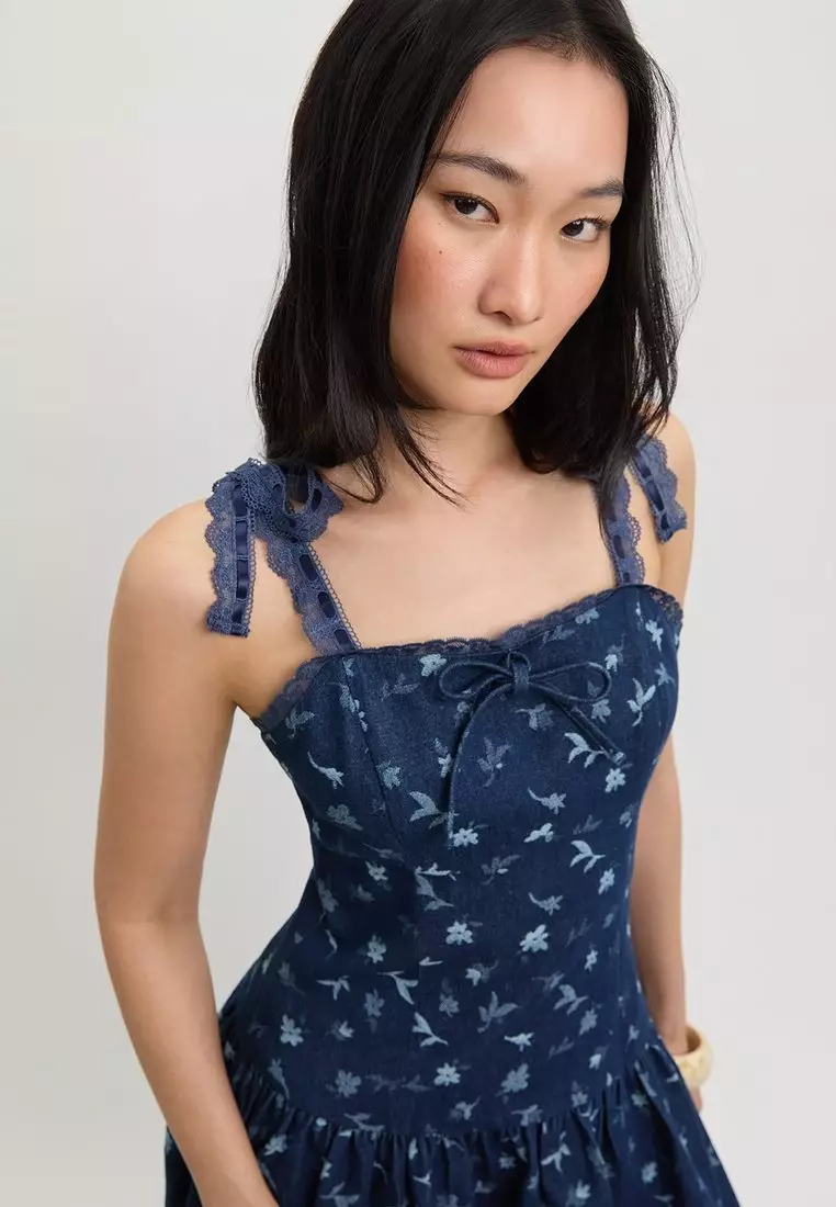 Bubble Hem Mini Dress - Blue