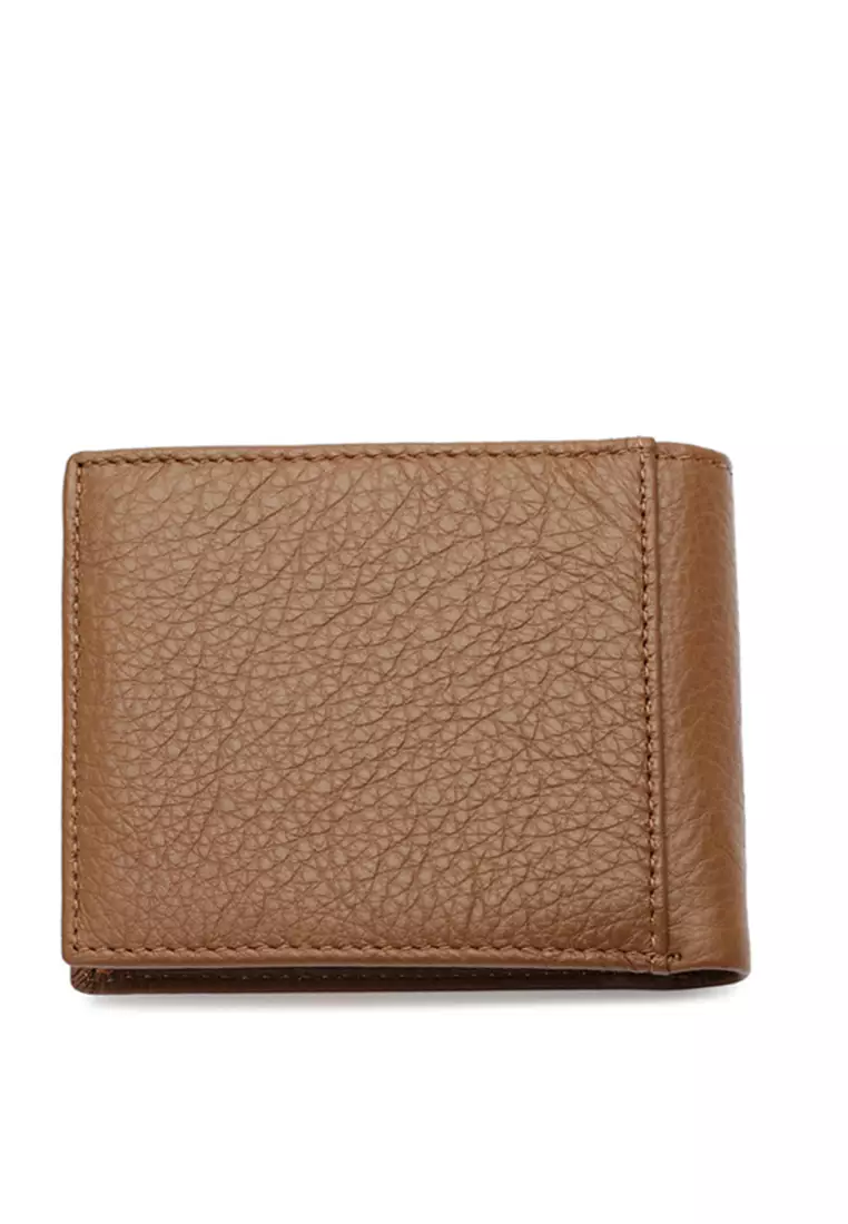 Men's RFID Genuine Leather Bi Fold Center Flap Short Wallet With Coin Compartment