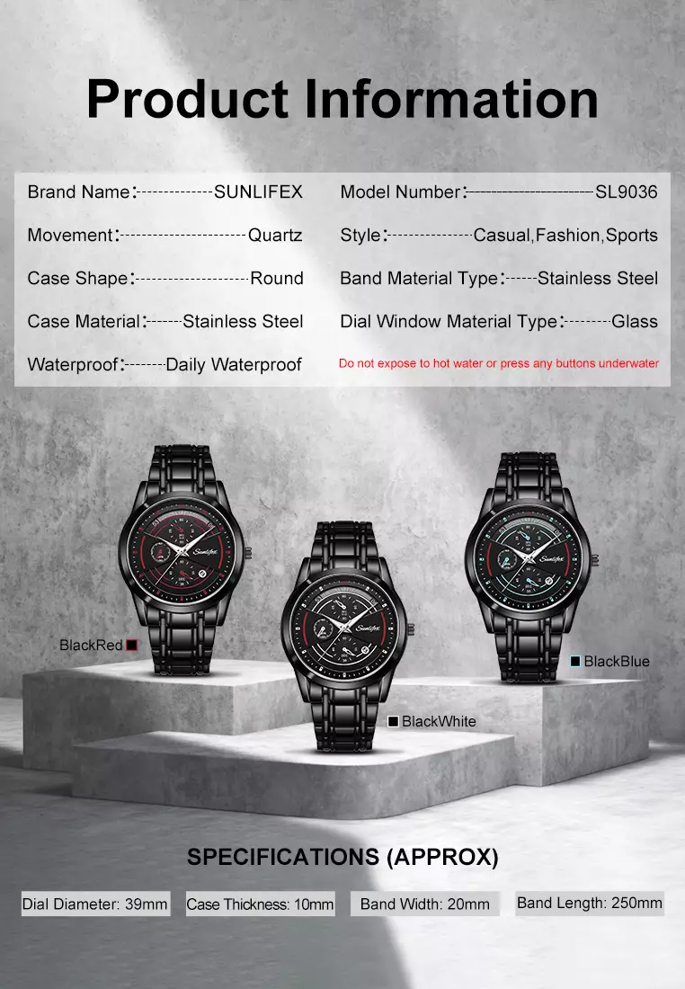 Jam Tangan Pria Original Kuarsa Mode Tanggal Tali Stainless Steel Bercahaya Jam Tangan Cowok 9036 red