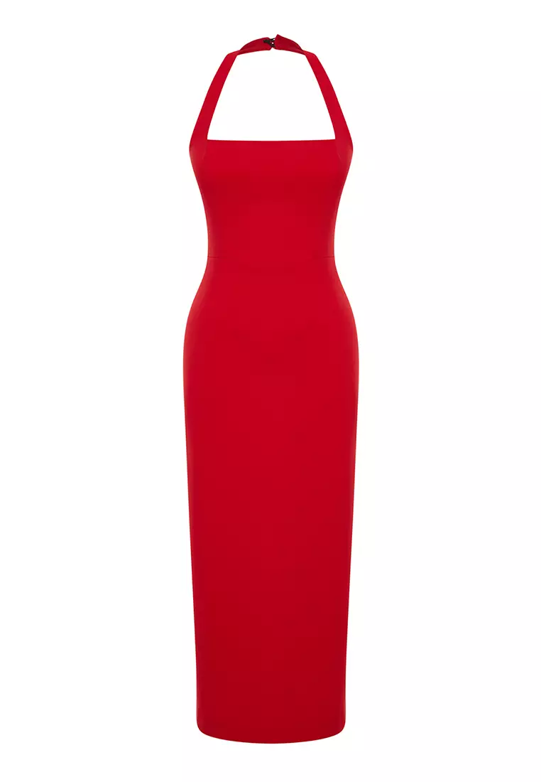 Halter Slit Midi Dress