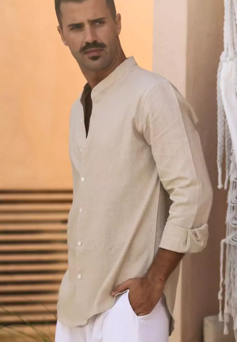 Duraz Kemeja Linen Lengan Panjang Pria Cream | Linen Long Sleeve Shirt Men Cream