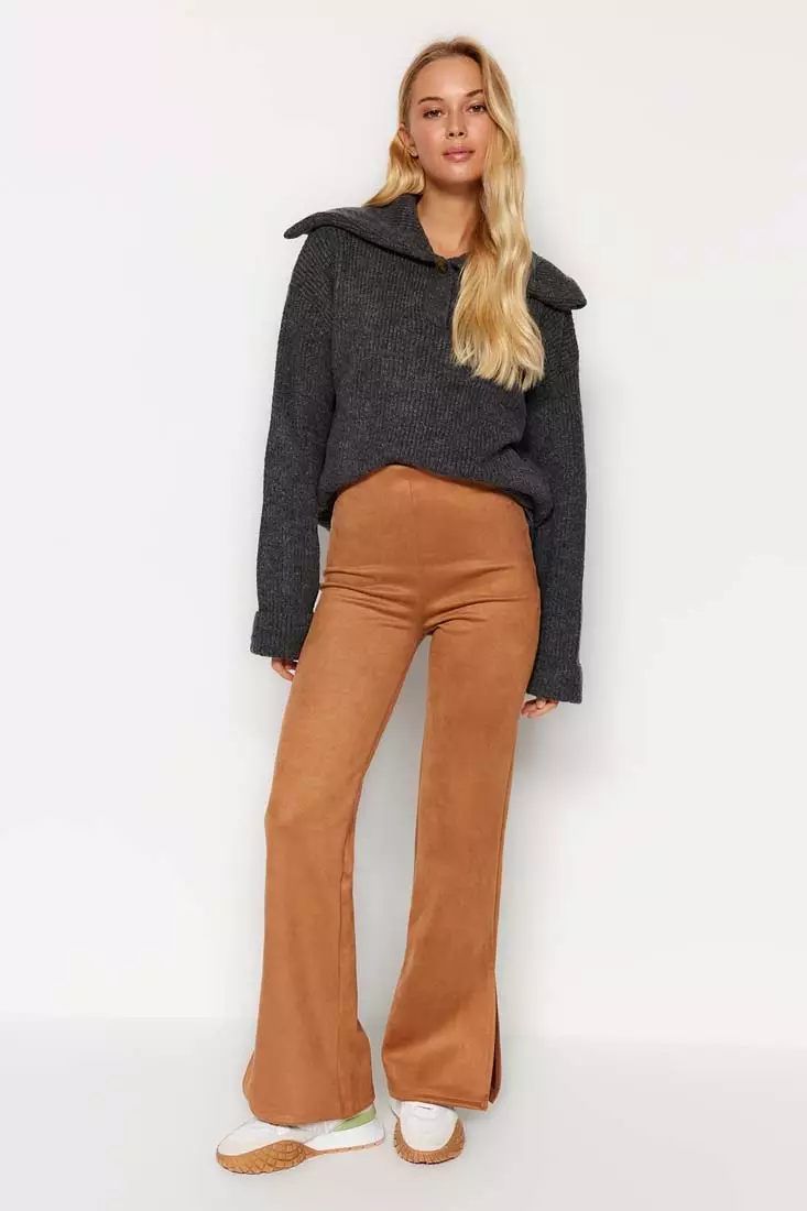 Buy Trendyol Camel Suede Slits in the Sides Flare/Flare-Down Leg