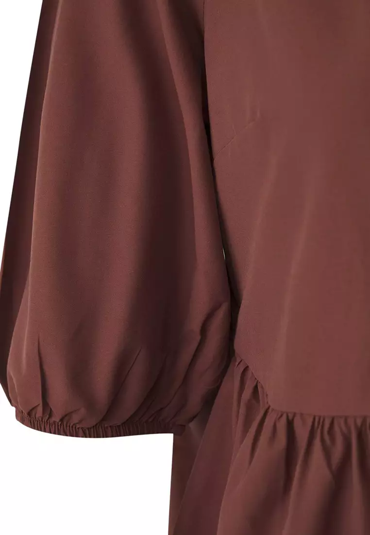 Brown Bow Woven Plus Size Blouse