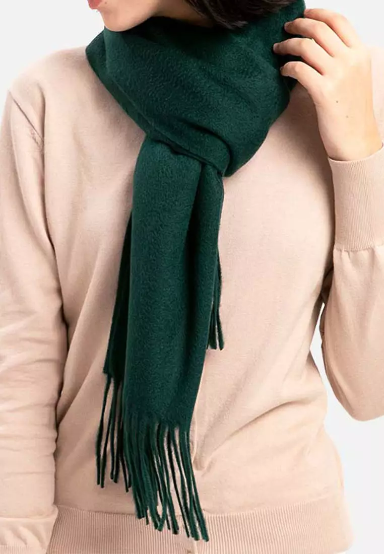 Plain Cashmere Virgin wool Pashmina Syal Wanita Bottle Green
