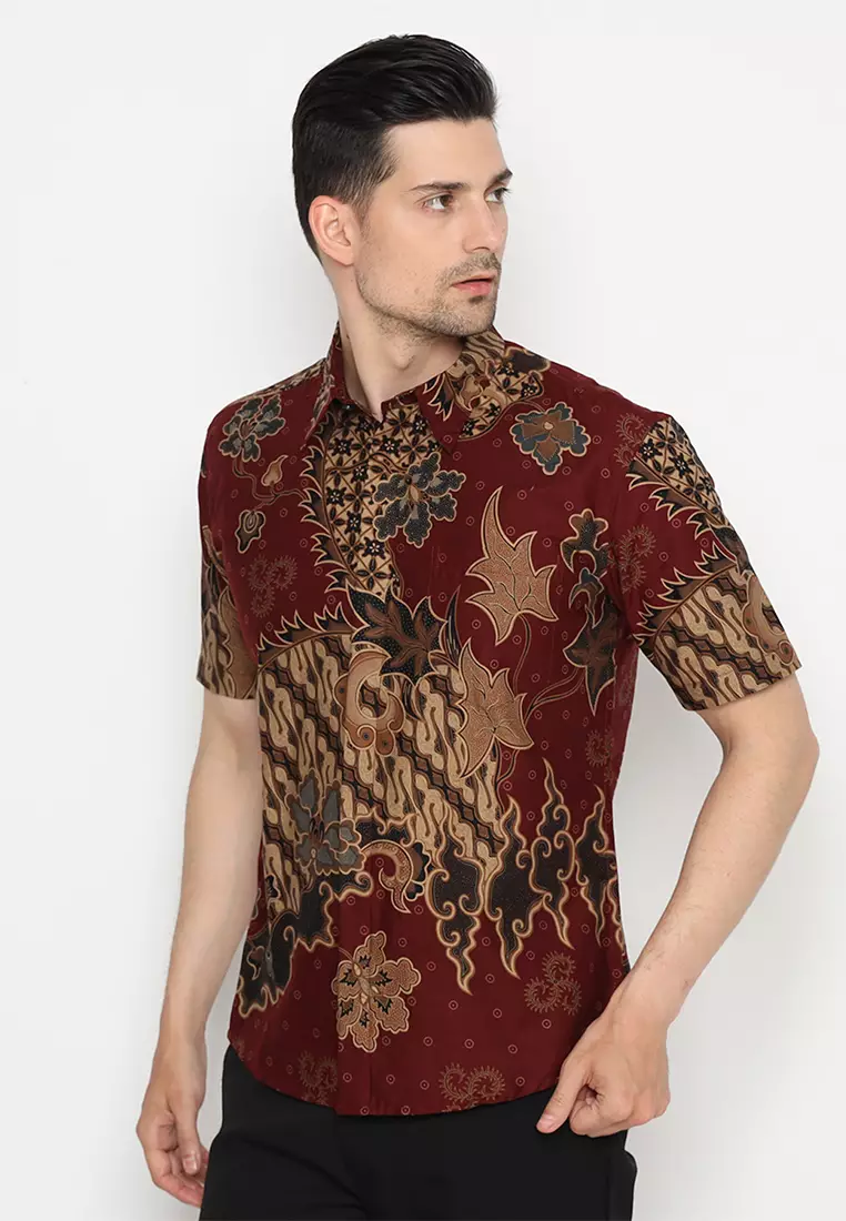 Kemeja Batik Slimfit Anargya Lengan Pendek - Maroon