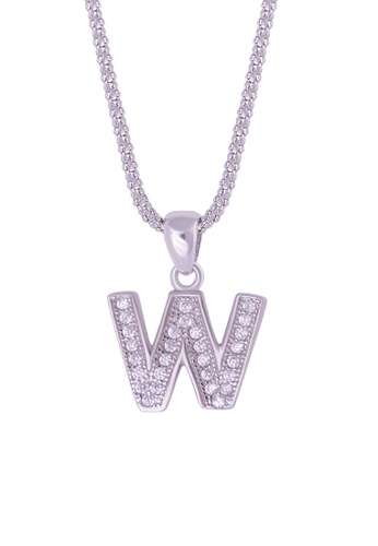 SHANTAL JEWELRY grey and white and silver Cubic Zirconia Silver Alphabet Letter 'W' Necklace SH814AC33ILMSG_1