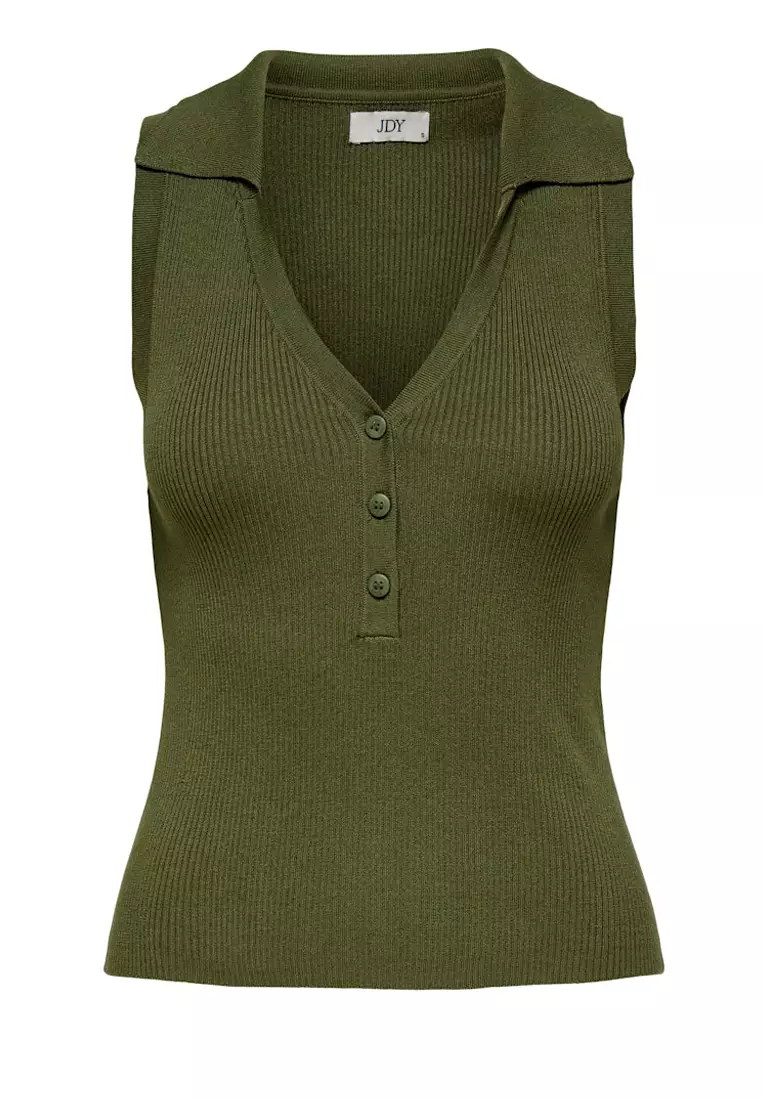 Sleeveless Knit Collar Top