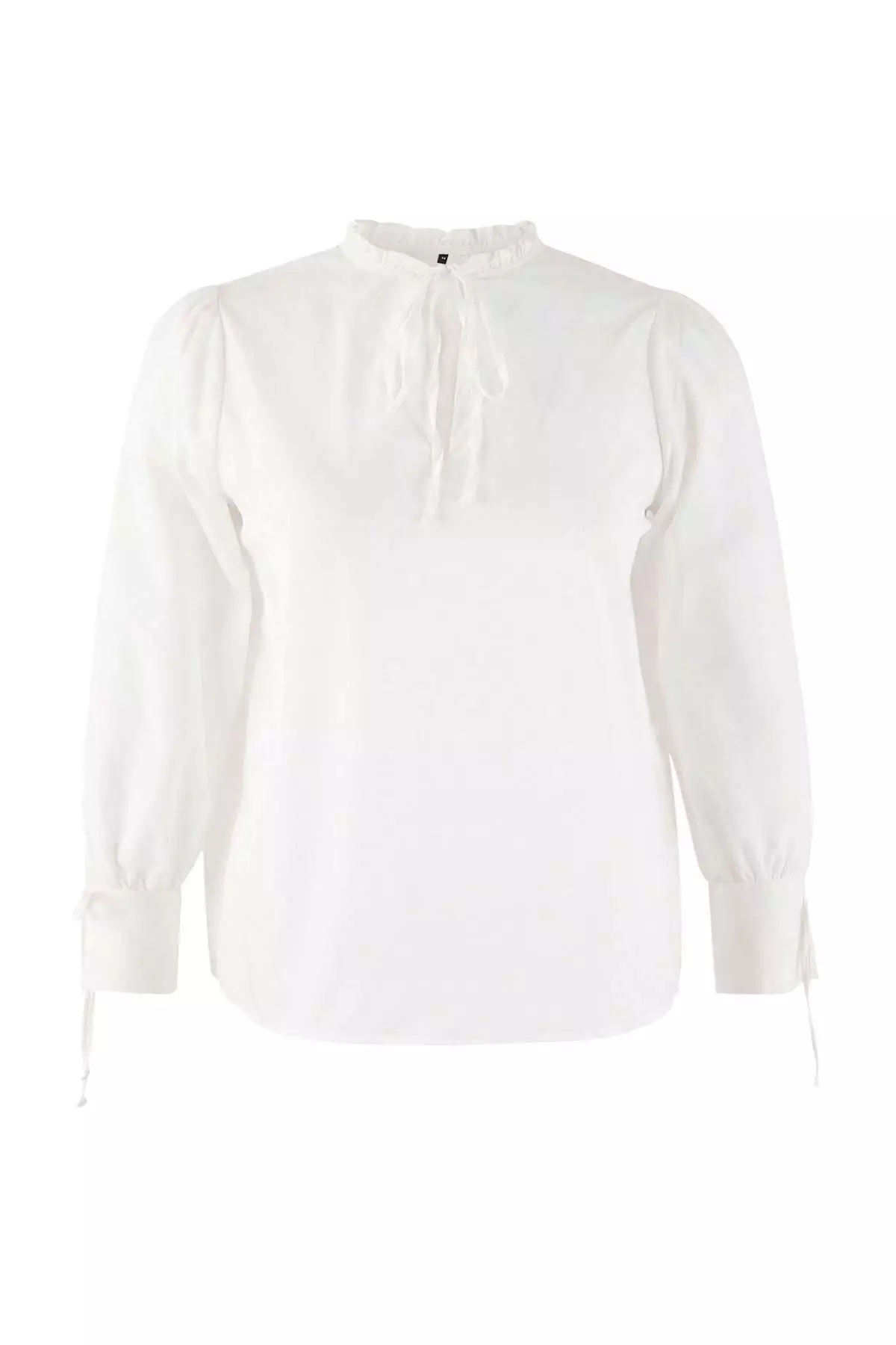 Ecru Voile Thin Lace-Up Summer Woven Plus Size Blouse Tbbss26Af00020