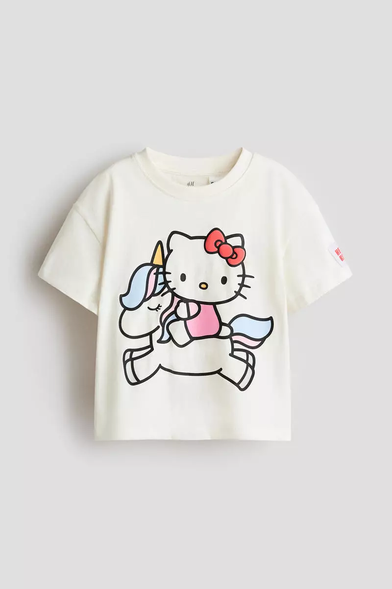 Print-motif cotton T-shirt