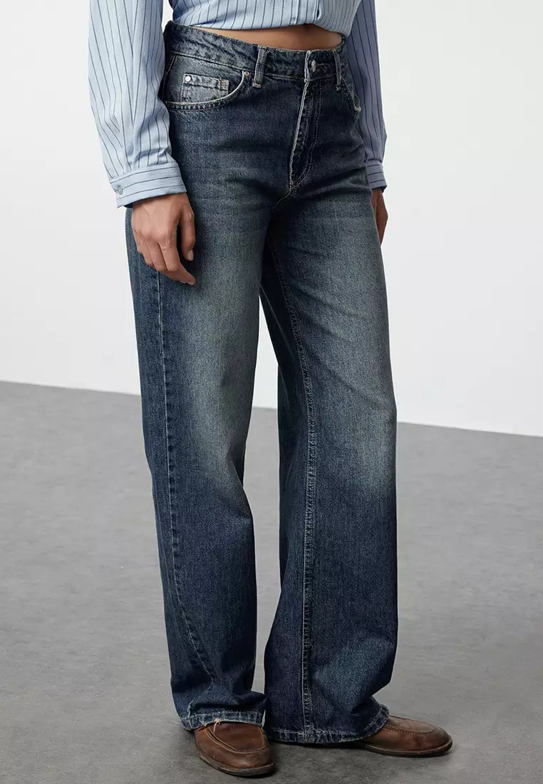 Jual Trendyol Cotton High Waist Wide Leg Jeans Original 2025