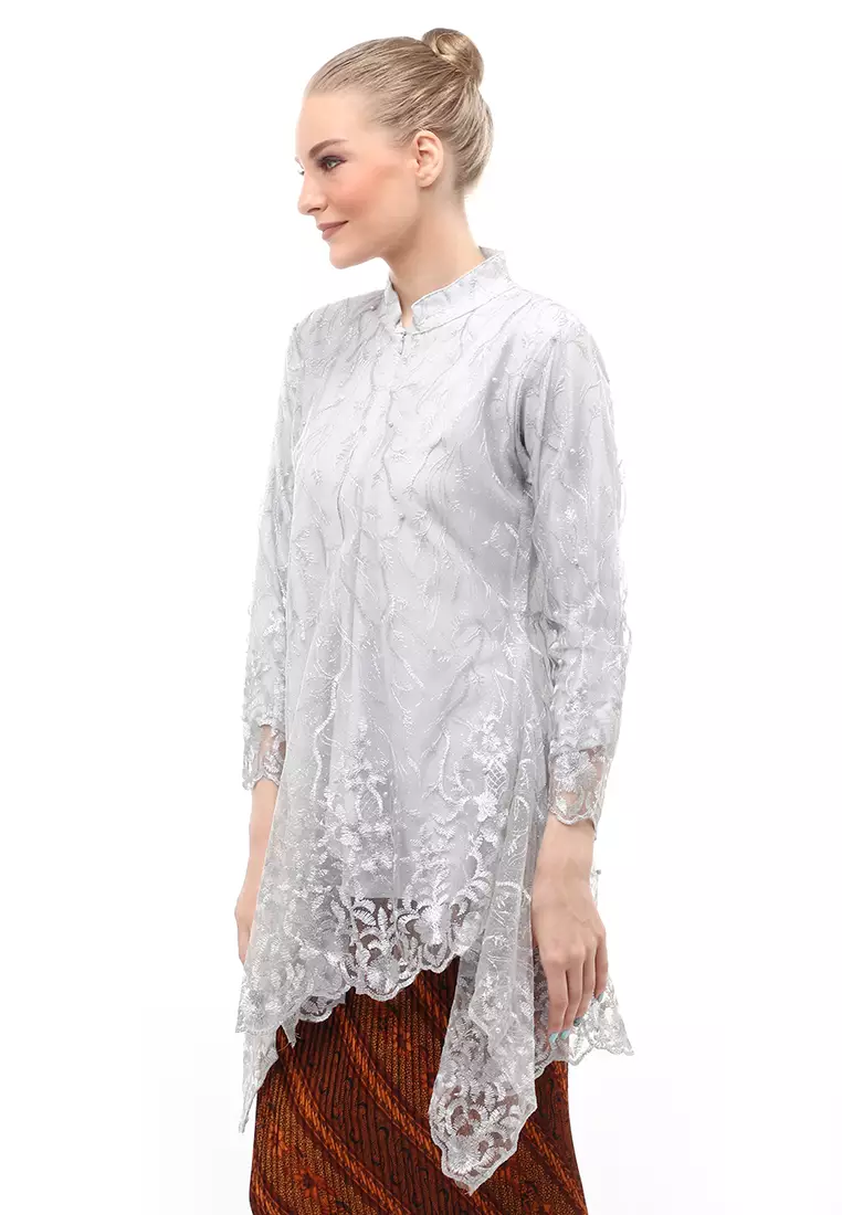Kebaya Tunik Atasan Wanita Design Tulle Premium Quality - Grey