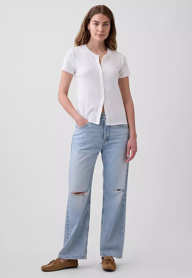Short Sleeves Ribbed Cardigan