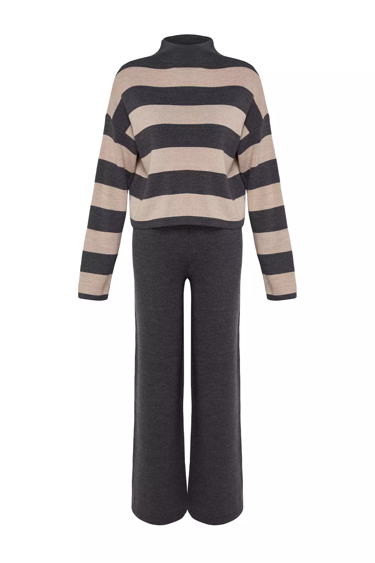 Anthracite Wide Pattern Striped Knitwear Top-Top Set