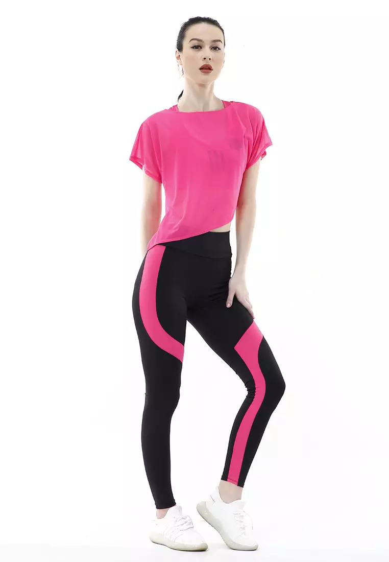 Jeslin One Set Atasan Bawahan Baju Senam Aerobik 3 in 1 High Quality - Pink