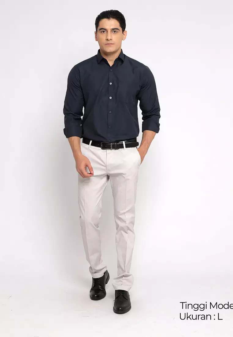 Simple Perfect Kemeja Pria Lengan Panjang Polos | Premium Solid Basic Gallant Shirt 7714 Navy