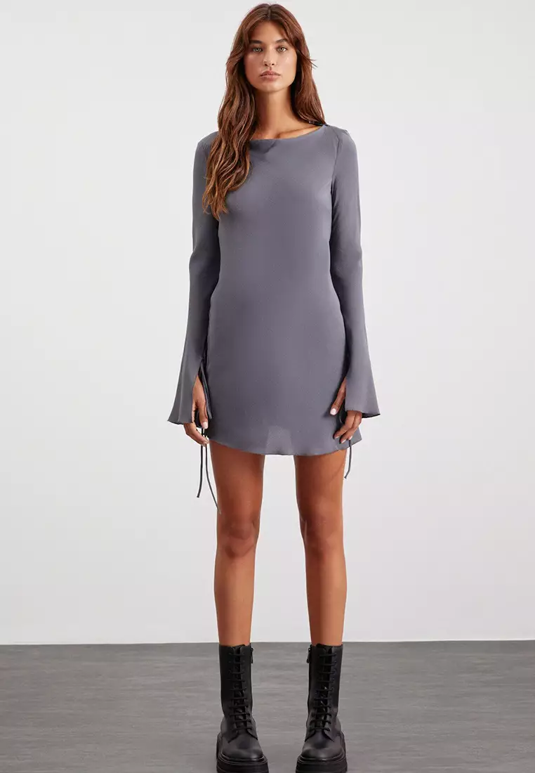 Brandy Woven Waist Open Back Open Flare Sleeve Moroccan Midi Dress