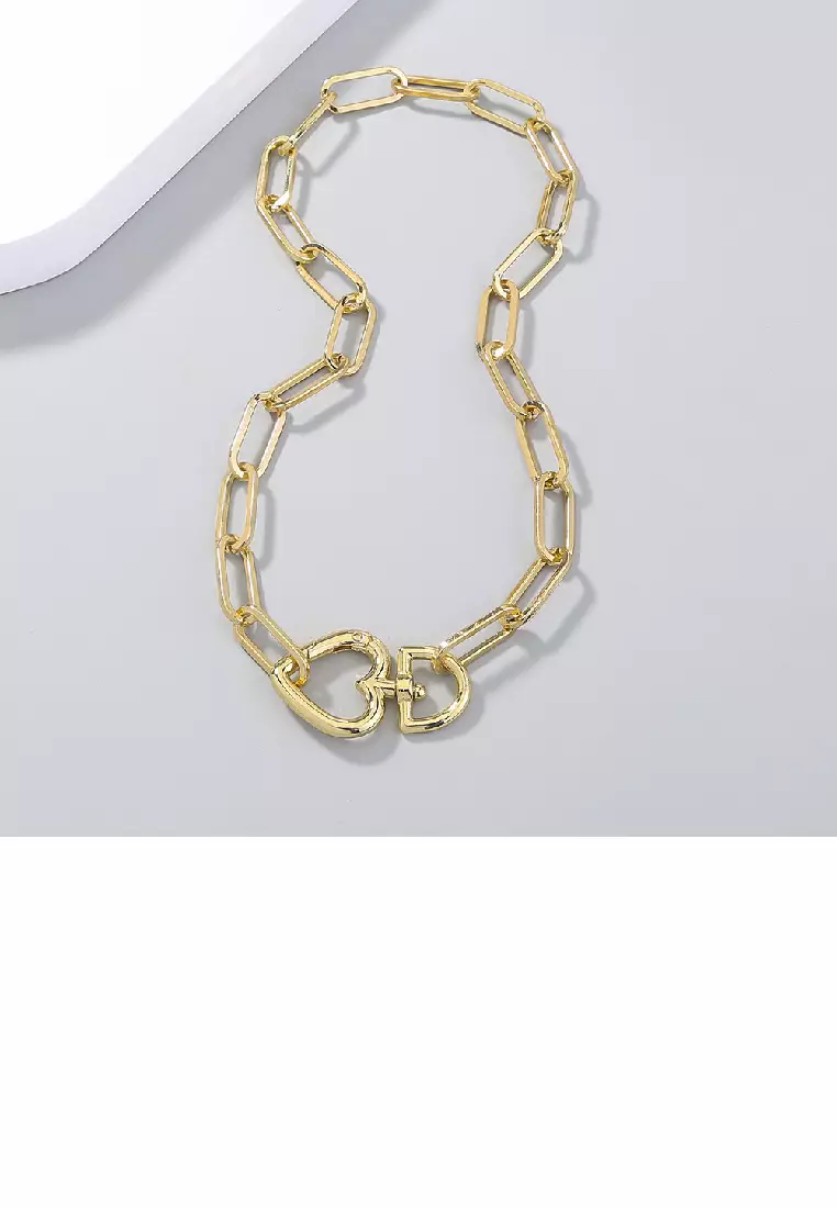 Simple Exaggerated Plated Gold Hollow Heart Thick Chain Necklace