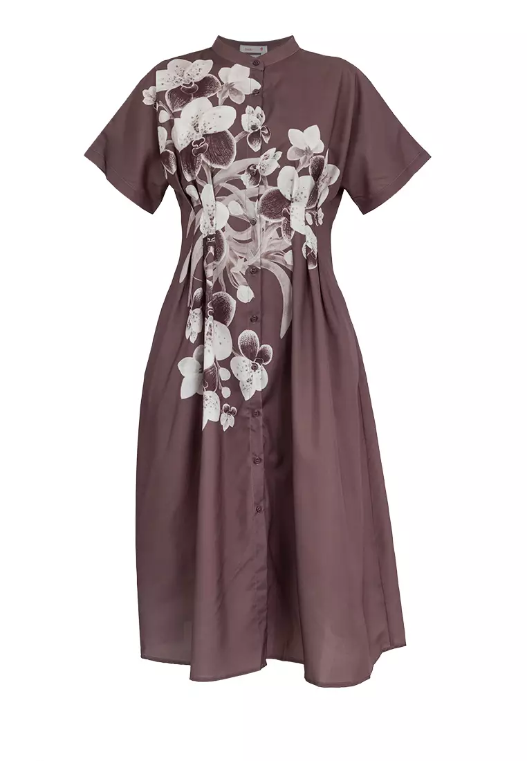 DUCELIA Pleated Front Filipiniana Dress