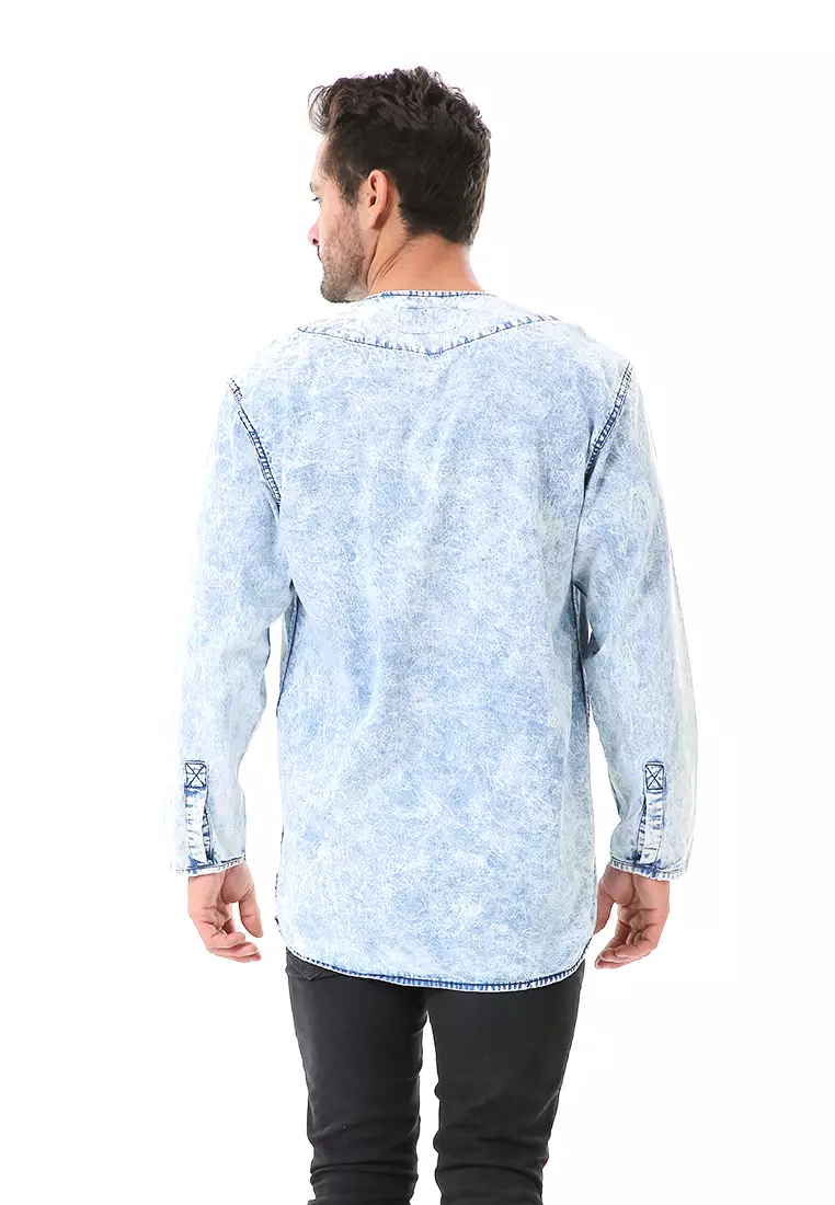 Leopold Kemeja Koko Jeans Pria Lengan Panjang Long Shirt Material Denim ORIGINAL - Blue