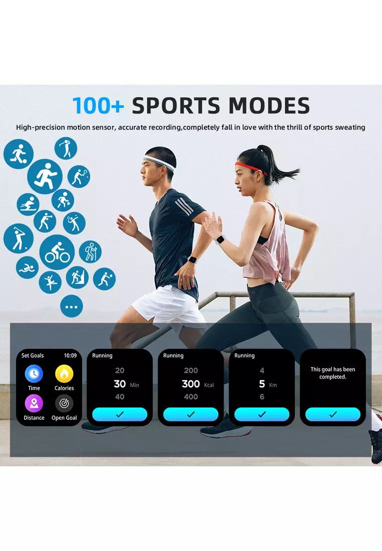 SmartWatch ZL54C Jam Pintar Full Touch Screen 1.83inci Olahraga BT Call Jam Tangan Wanita/Pria Black dengan tali jam gratis