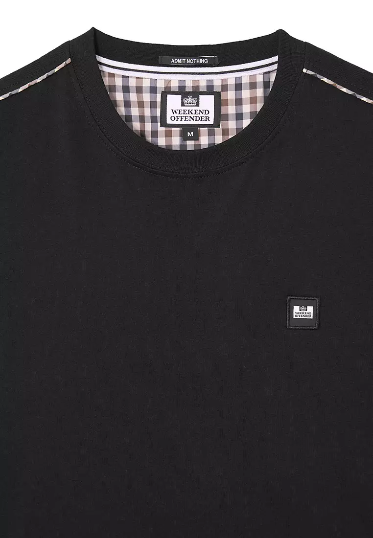 MENS BLACK MANUEL TEE WITH MID HOUSE CHECK PIPING