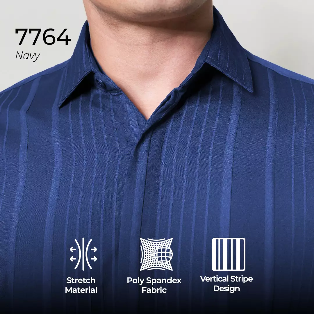 Casella Kemeja Pria Lengan Panjang Strech Naviel Stripe Design 7764 Navy