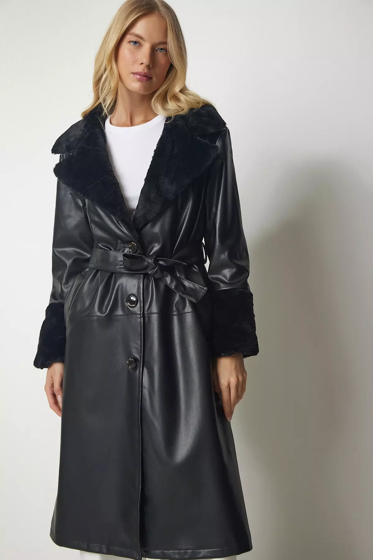 Fur collar deals trench coat