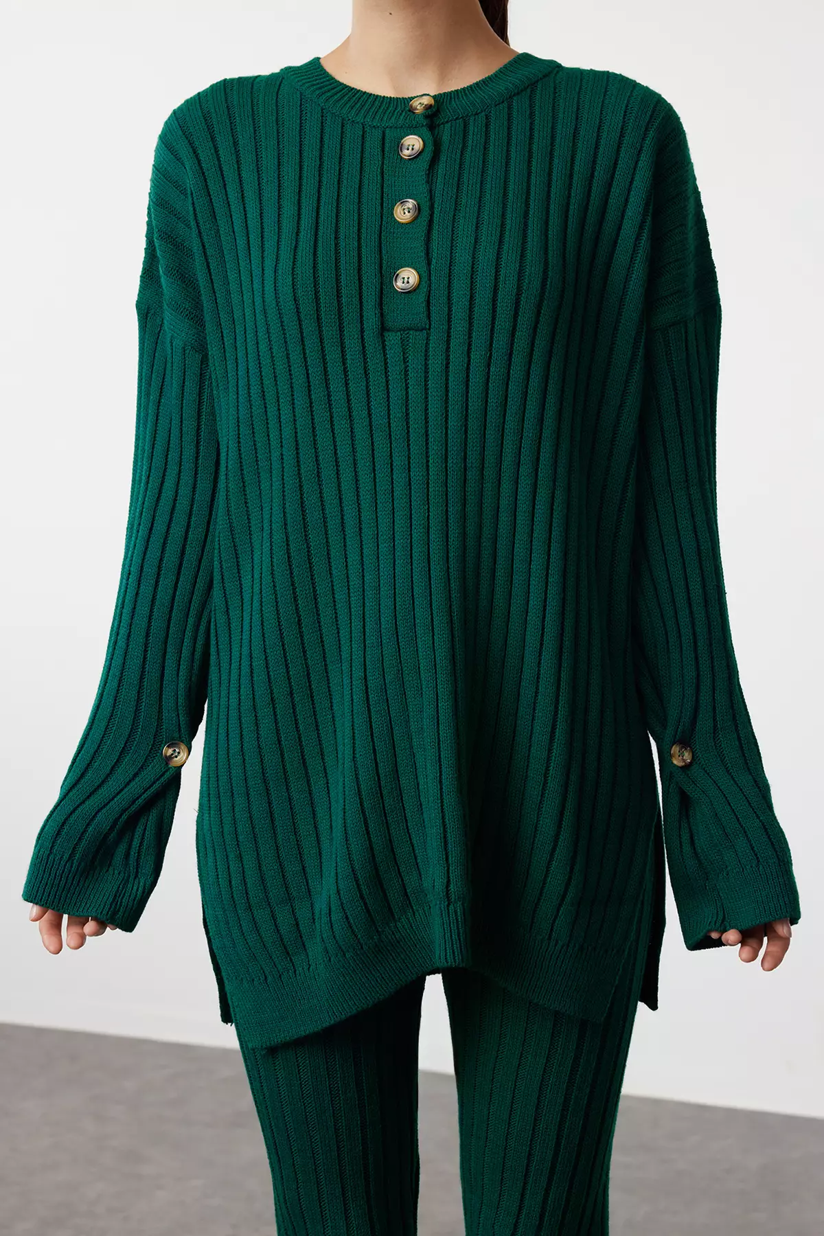 Wide Fit Emerald Green Corded Knitwear Set
