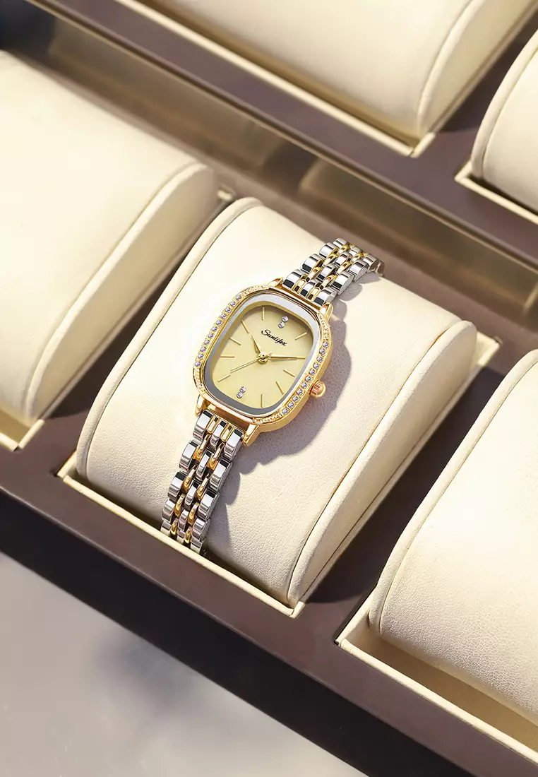 Jam Tangan Wanita A003 Original Korea Elegan Tali Alloy Kuarsa Jam Tangan Cewek silvergold