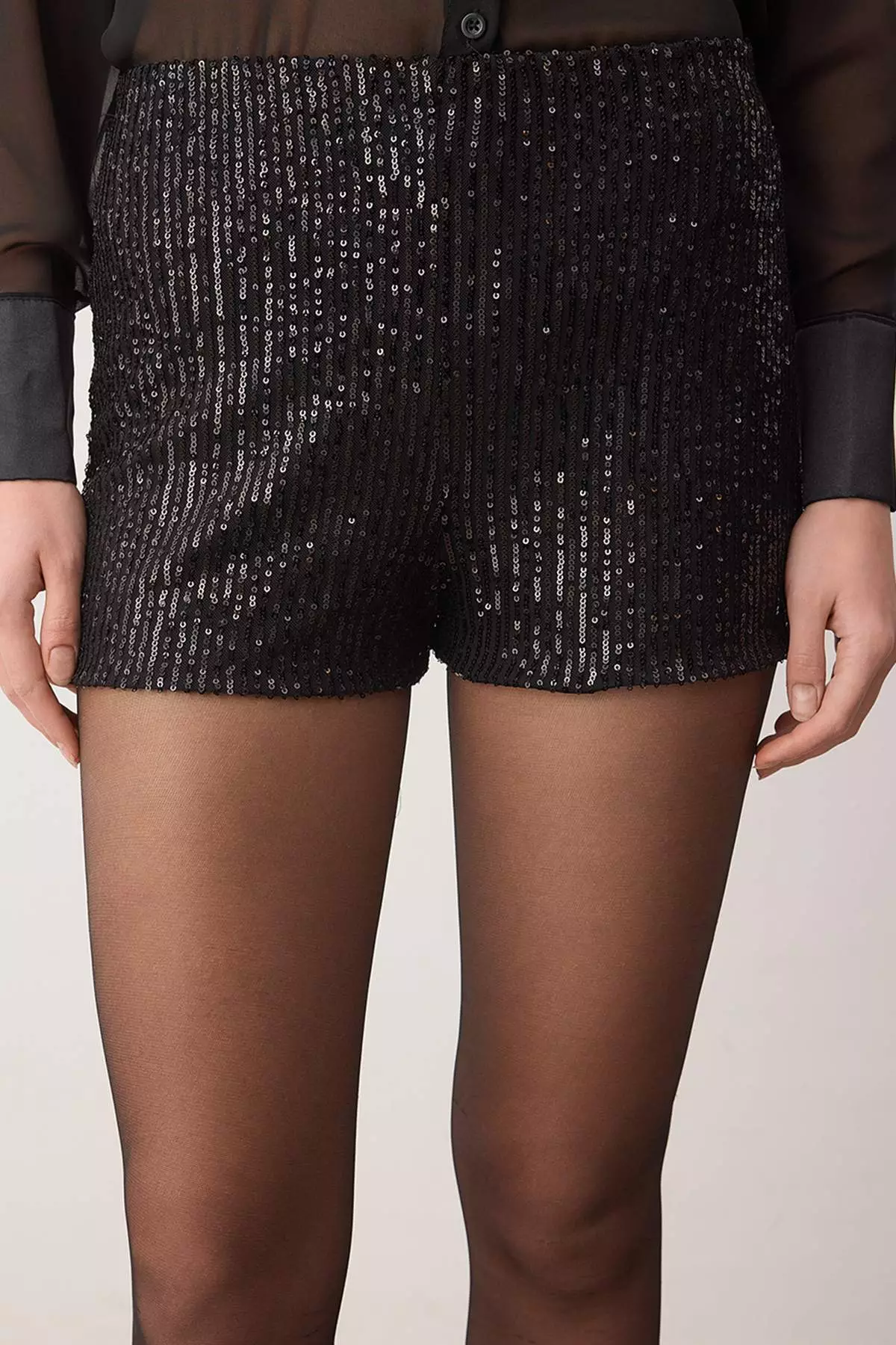 Black Extra/Super Mini Knitted Sequin Shorts Tpraw26Sr6