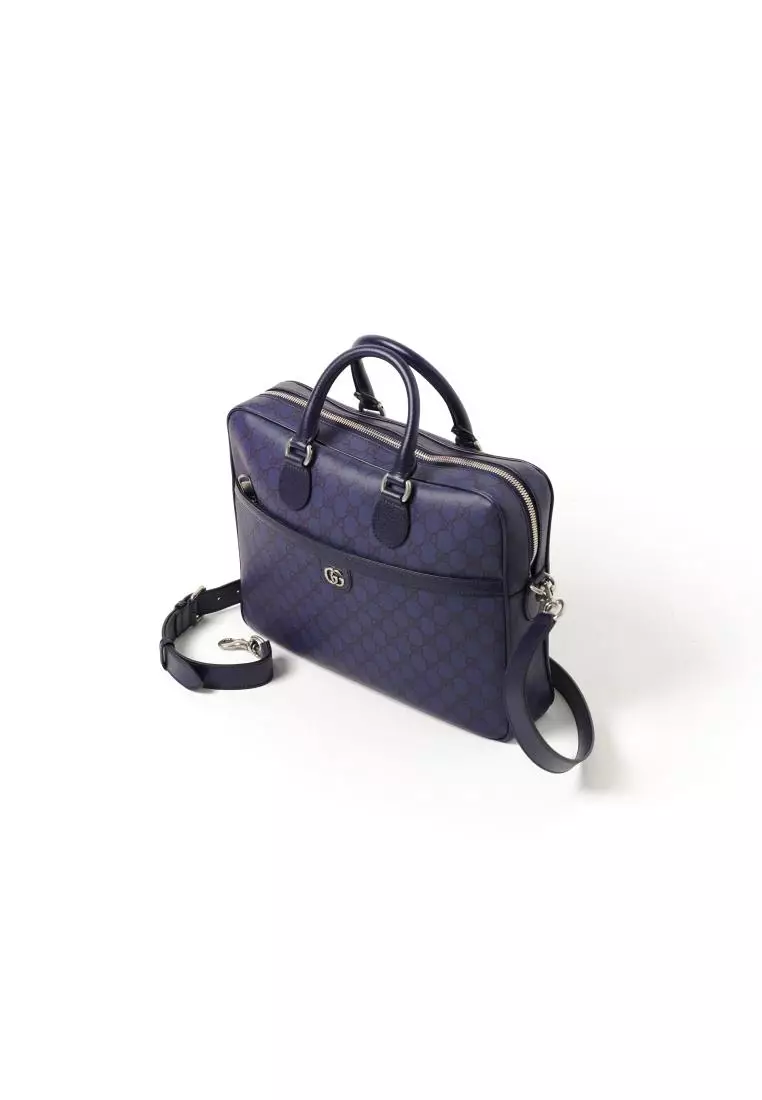 Tas GUCCI OPHIDIA GG MONOGRAM NAVY BRIEFCASE 100% ORIGINAL