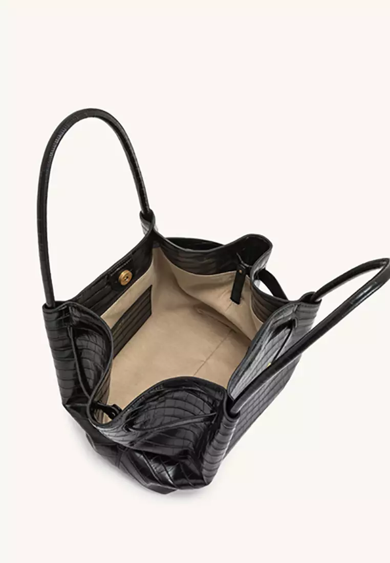 Hana Medium Tote Bag - Black Croc