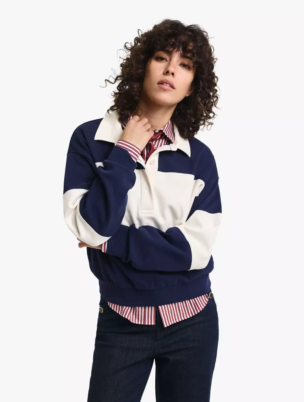 Gant - Pakaian Wanita - Pique Texture Color Block Rugger - Classic Blue