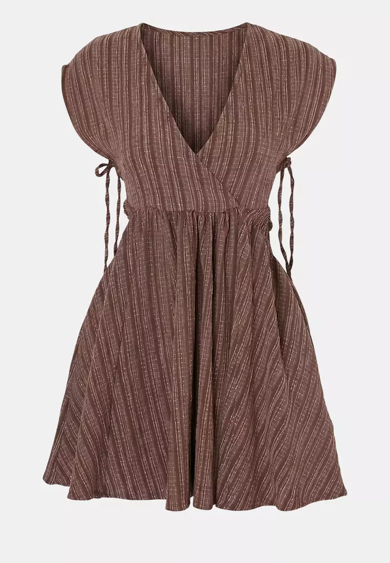Brown Woven Cut Out Detailed Beach Mini Dress Tbess24El75