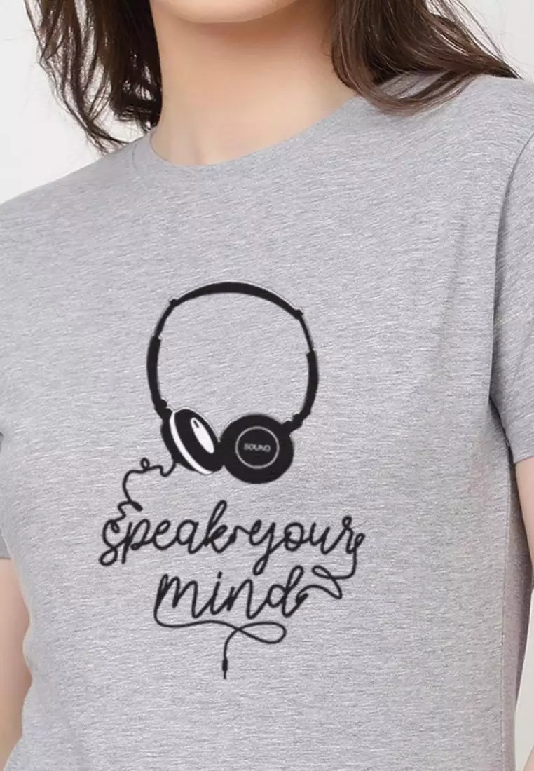 Speak YourMind Relaxed Short Sleeve Stylish Grey Cotton Casual Graphic Print Tee/TShirt