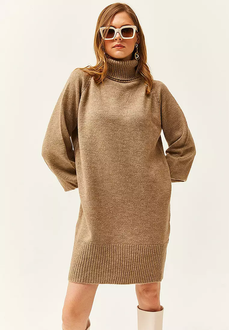 Turtleneck Raglan Sleeves Mini Dress