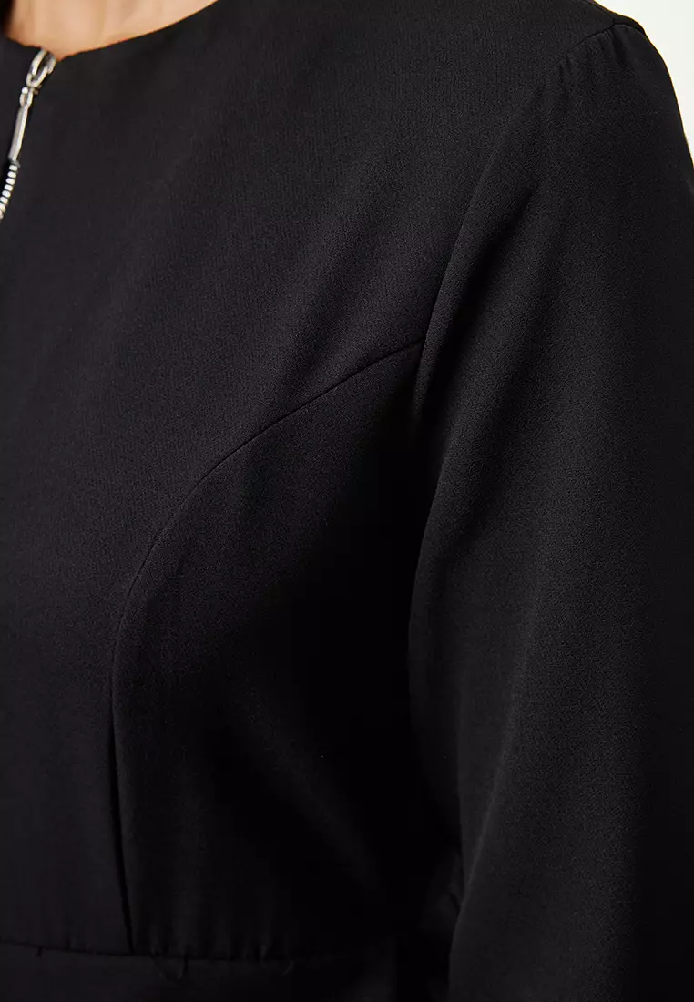 Pleated Maxi Dress with Zipper Detail